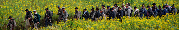 Rebels marching through field Super Panoramic